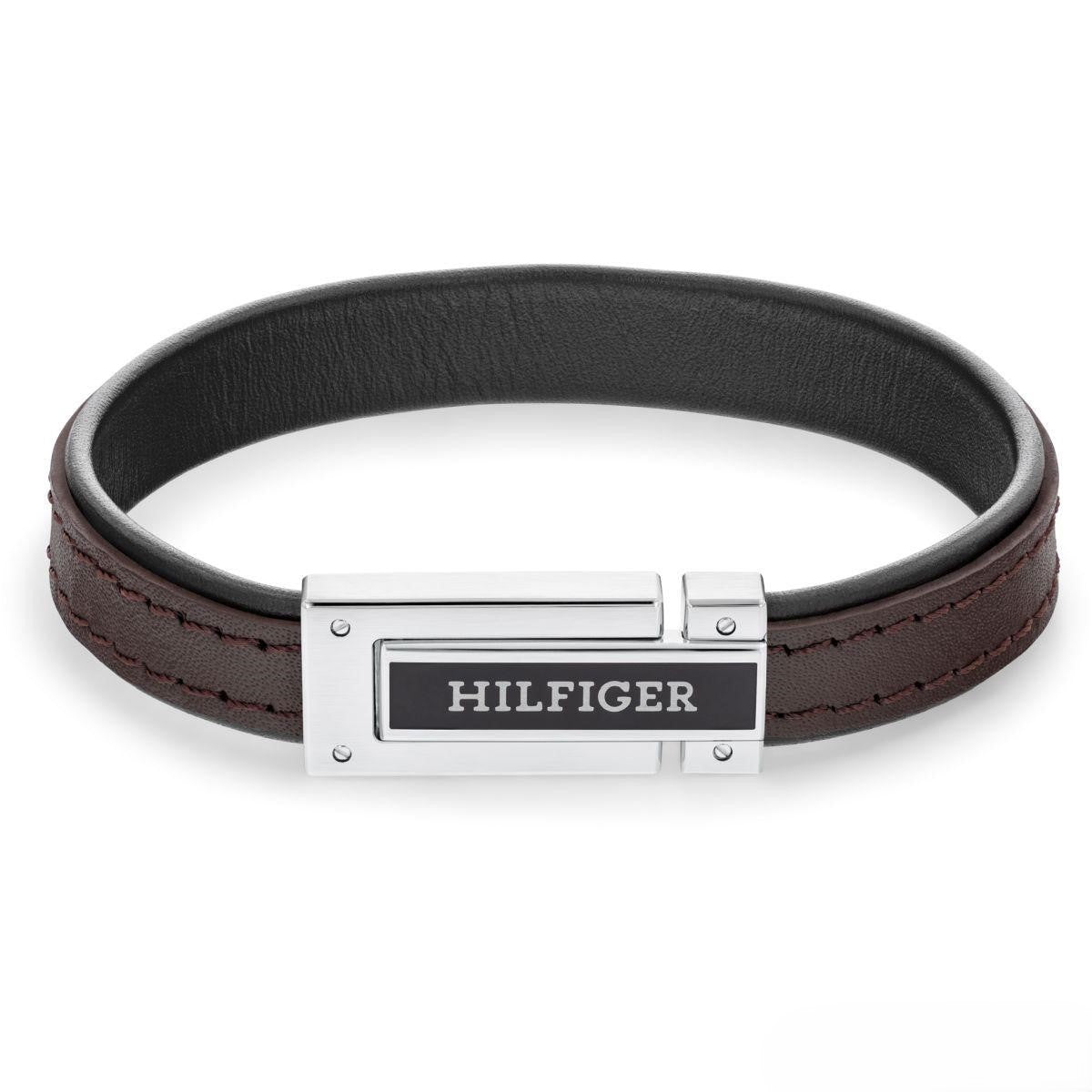 צמיד TOMMY HILFIGER לגבר עור מקולקציתSS25 FLAT עם לוגו המותג דגם