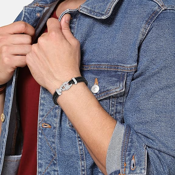 2790361 צמיד TOMMY HILFIGER לגבר עור כפול מקולקצית CARABINER עם לוגו המותג דגם