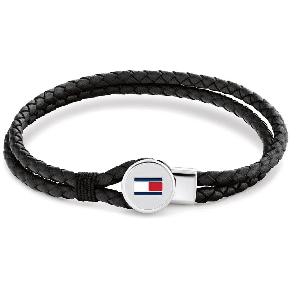 צמיד TOMMY HILFIGER לגבר עור כפול דק מקולקציית BRUCE LEATHER עם לוגו המותג דגם 2790654S