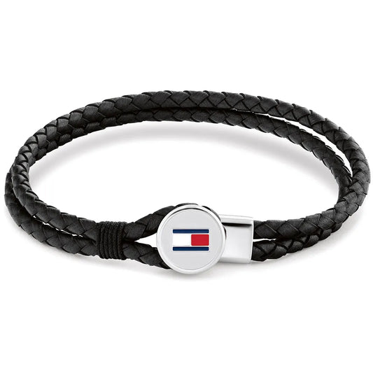 צמיד TOMMY HILFIGER לגבר עור כפול דק מקולקציית BRUCE LEATHER עם לוגו המותג דגם 2790654S