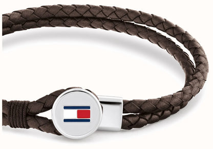 צמיד TOMMY HILFIGER לגבר עור כפול דק מקולקציית BRUCE LEATHER עם לוגו המותג דגם 2790655S
