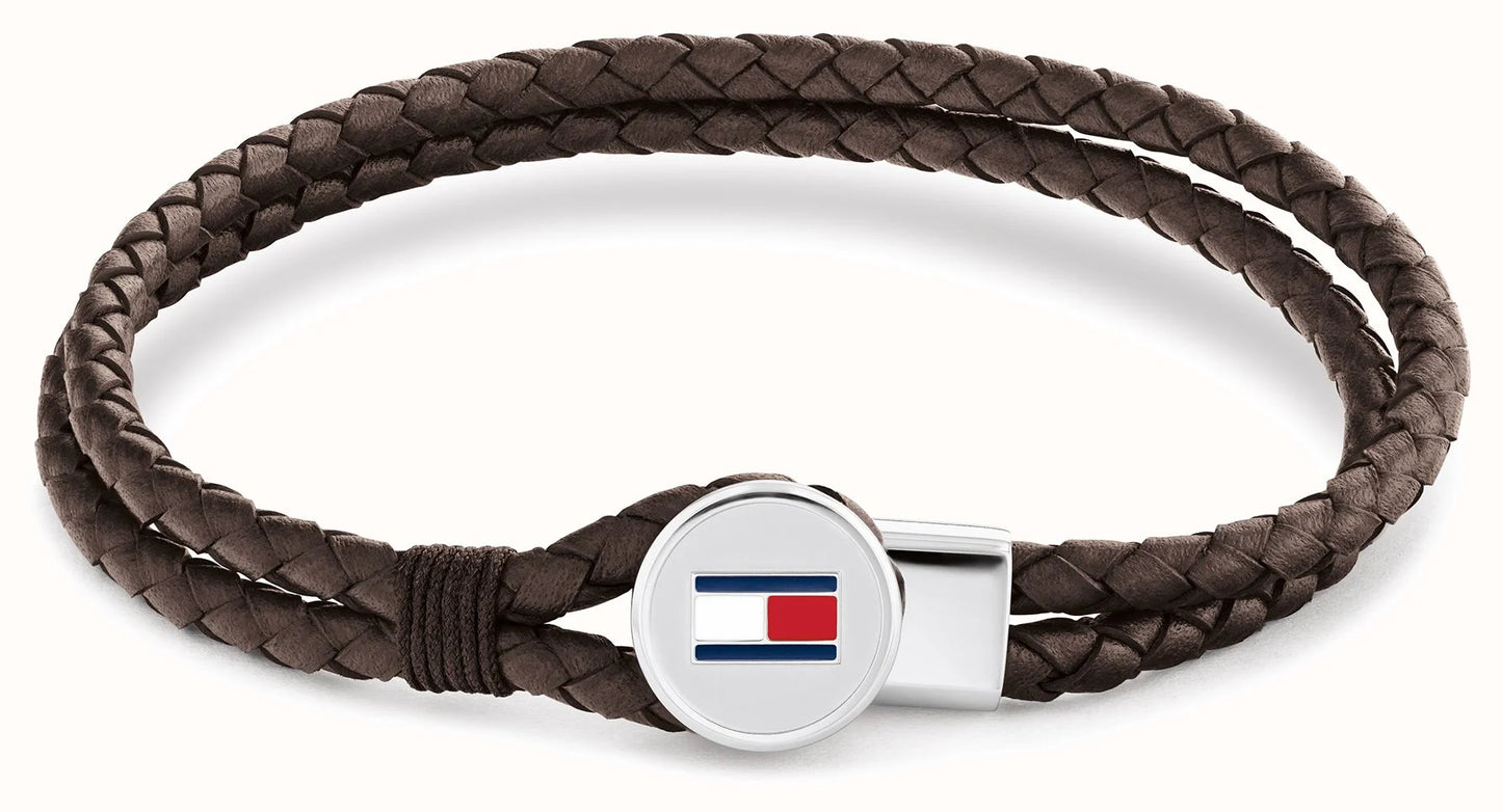 צמיד TOMMY HILFIGER לגבר עור כפול דק מקולקציית BRUCE LEATHER עם לוגו המותג דגם 2790655S