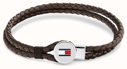 צמיד TOMMY HILFIGER לגבר עור כפול דק מקולקציית BRUCE LEATHER עם לוגו המותג דגם 2790655S